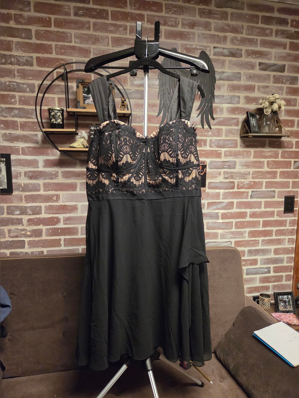 City Chic Black Lace Strapless Dress with Nude Lining